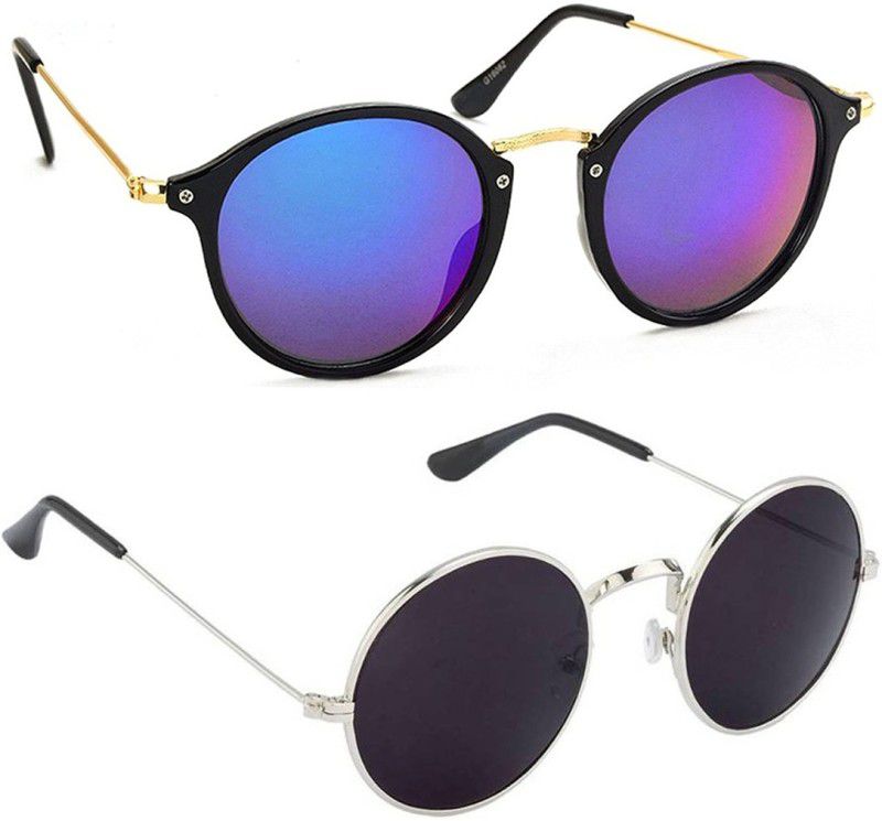 Mirrored, UV Protection Round Sunglasses (53)  (For Men & Women, Blue, Black)