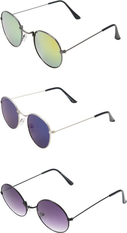 UV Protection Aviator, Wayfarer, Round Sunglasses (Free Size)  (For Men & Women, Yellow, Violet)