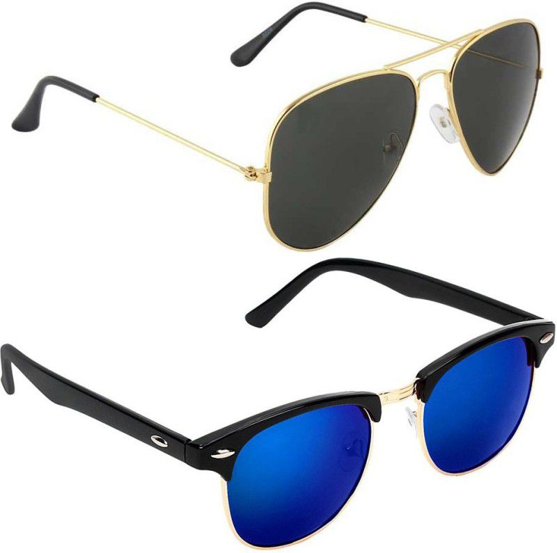 UV Protection, Mirrored Aviator, Clubmaster Sunglasses (Free Size)  (For Men & Women, Black, Blue)