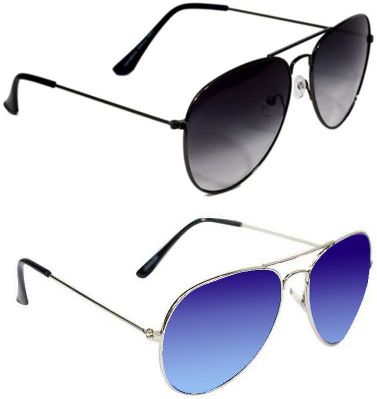 Mirrored Aviator Sunglasses (55)  (For Men, Black, Blue)