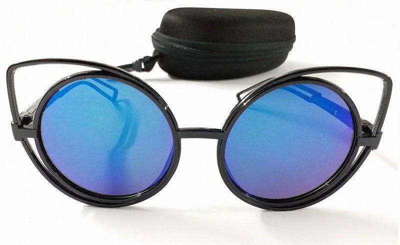 Mirrored, UV Protection Butterfly, Cat-eye Sunglasses (Free Size)  (For Men & Women, Blue)