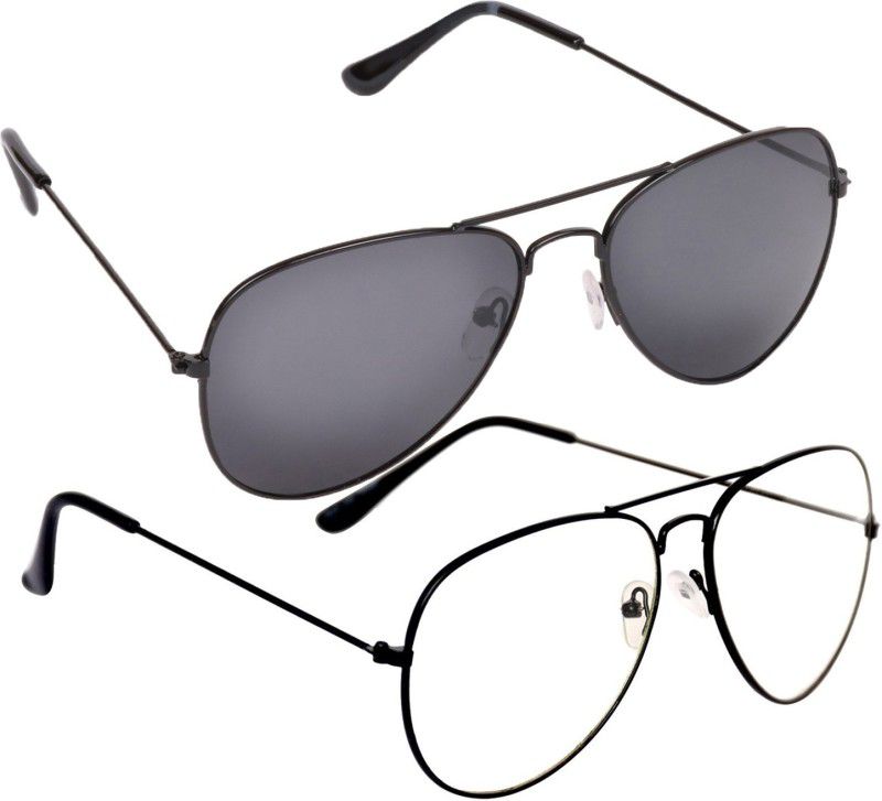 UV Protection Aviator Sunglasses (30)  (For Men & Women, Black, Clear)