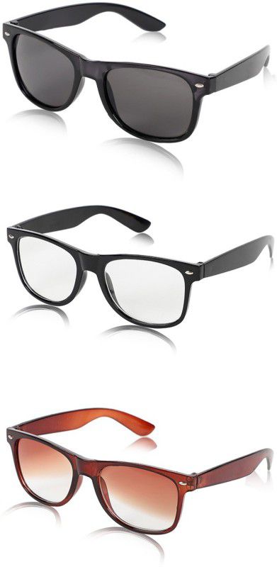 UV Protection, Riding Glasses Retro Square, Wayfarer Sunglasses (Free Size)  (For Men & Women, Black, Brown, Clear)