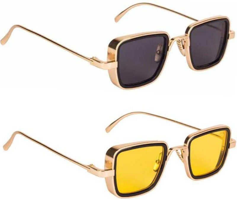 UV Protection, Polarized Retro Square Sunglasses (Free Size)  (For Men & Women, Brown, Yellow)