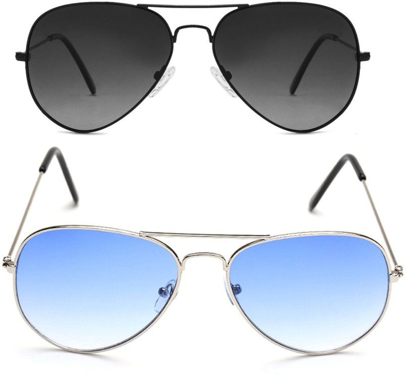 Gradient, UV Protection Aviator Sunglasses (Free Size)  (For Men & Women, Black, Blue)