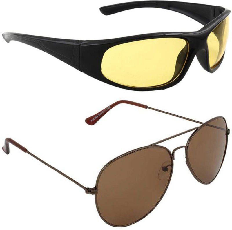 UV Protection Wrap-around, Aviator Sunglasses (Free Size)  (For Men & Women, Yellow, Brown)