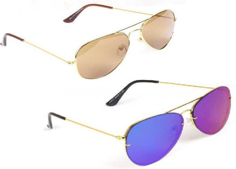 Riding Glasses Aviator Sunglasses (Free Size)  (For Men & Women, Blue, Multicolor, Brown)