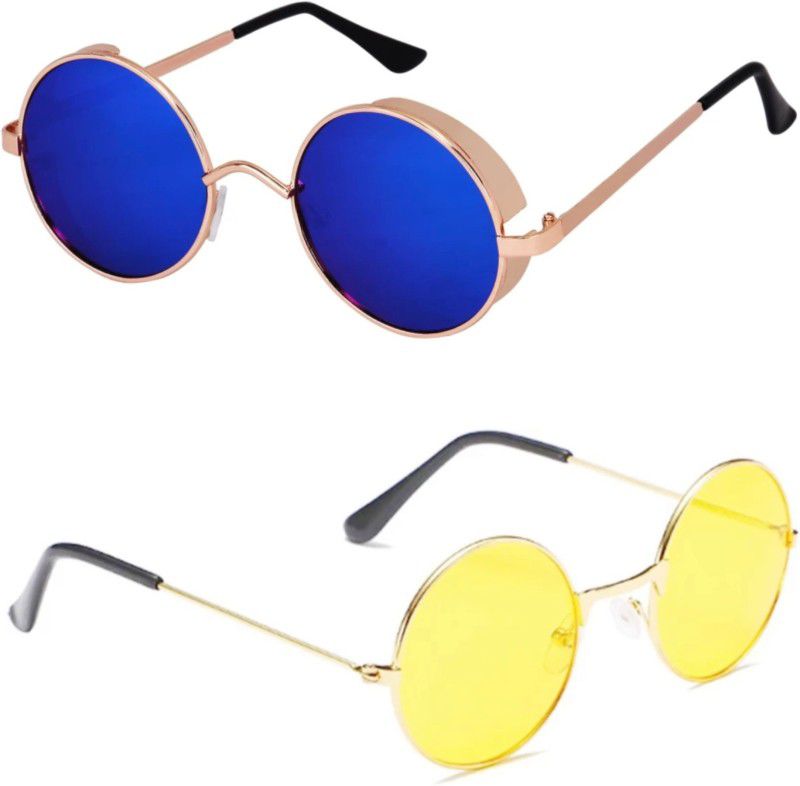UV Protection, Gradient Round Sunglasses (51)  (For Men, Blue, Yellow)