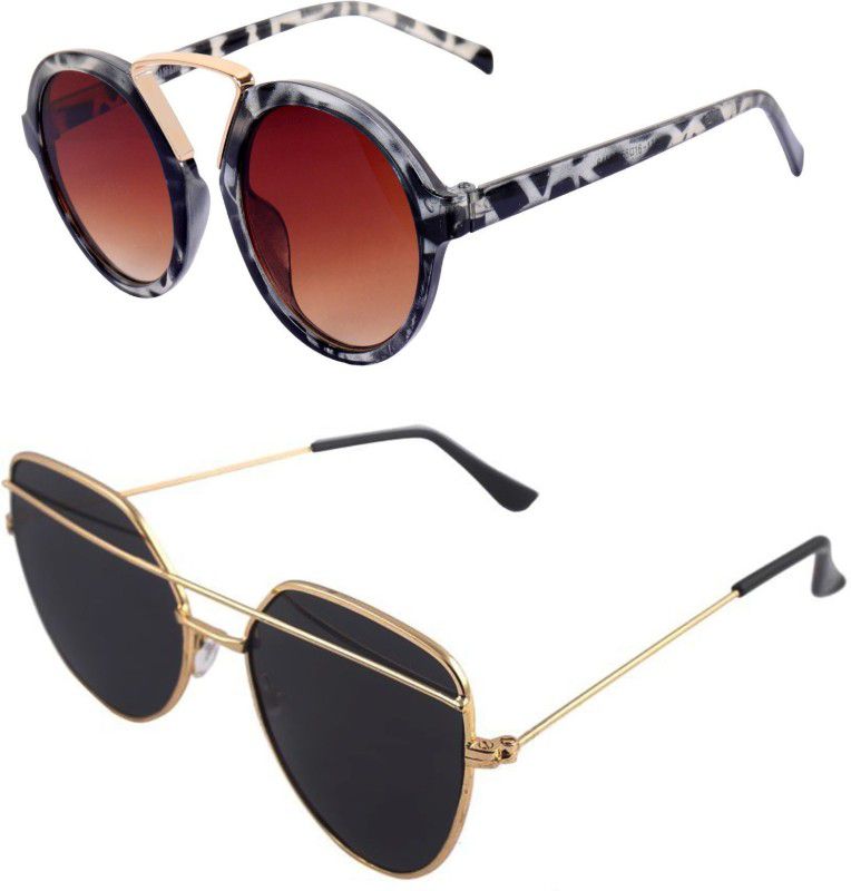 UV Protection Round, Retro Square Sunglasses (Free Size)  (For Men & Women, Black, Black)
