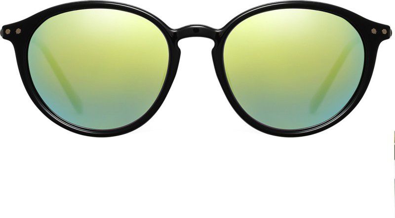 Polarized, UV Protection, Mirrored Round Sunglasses (53)  (For Men & Women, Green)