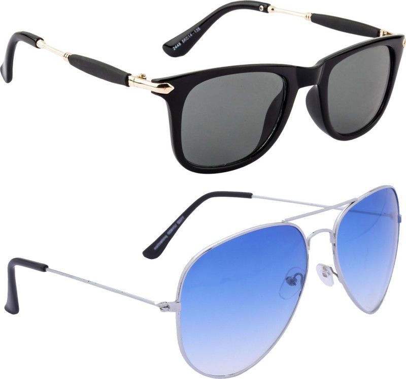UV Protection, Mirrored Wayfarer, Aviator Sunglasses (54)  (For Men & Women, Black, Silver, Blue)
