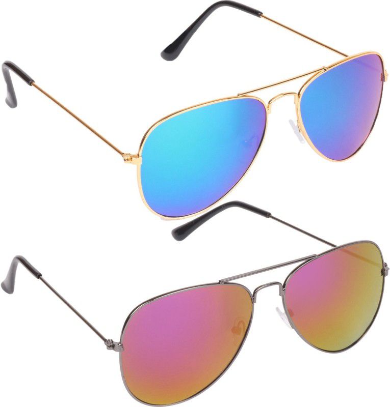 UV Protection Aviator Sunglasses (Free Size)  (For Men & Women, Blue, Red)