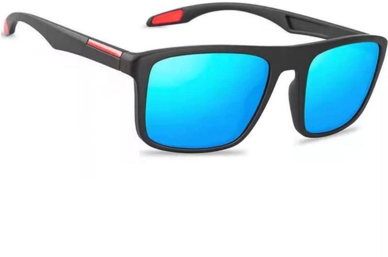 Polarized Rectangular Sunglasses (55)  (For Men & Women, Black, Blue)