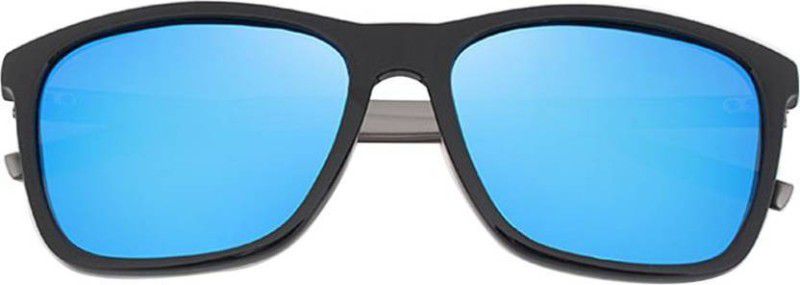 Polarized, UV Protection Retro Square Sunglasses (56)  (For Men, Blue)