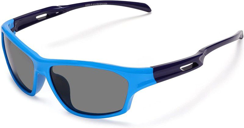 Polarized, UV Protection Wrap-around, Sports Sunglasses (Free Size)  (For Boys & Girls, Black)