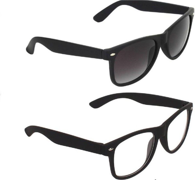 UV Protection Wayfarer Sunglasses (Free Size)  (For Men & Women, Clear, Black)