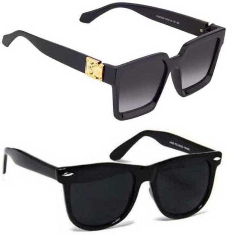 Gradient, UV Protection, Polarized, Mirrored Retro Square, Wayfarer Sunglasses (55)  (For Men & Women, Grey, Black)
