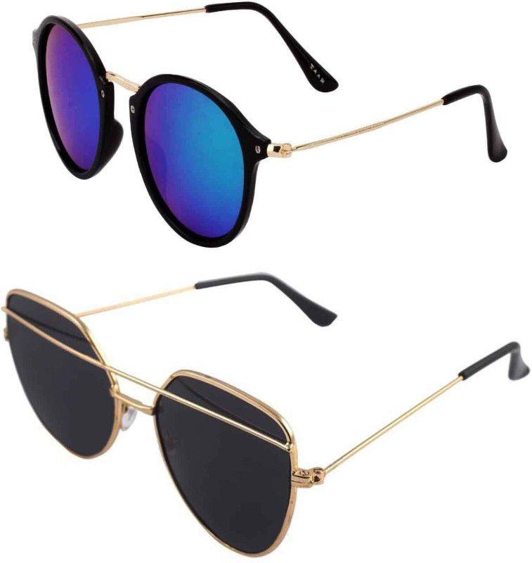 UV Protection Round, Retro Square Sunglasses (Free Size)  (For Men & Women, Black, Multicolor)