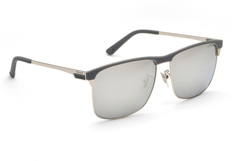 Mirrored Rectangular Sunglasses (57)  (For Men, Grey)