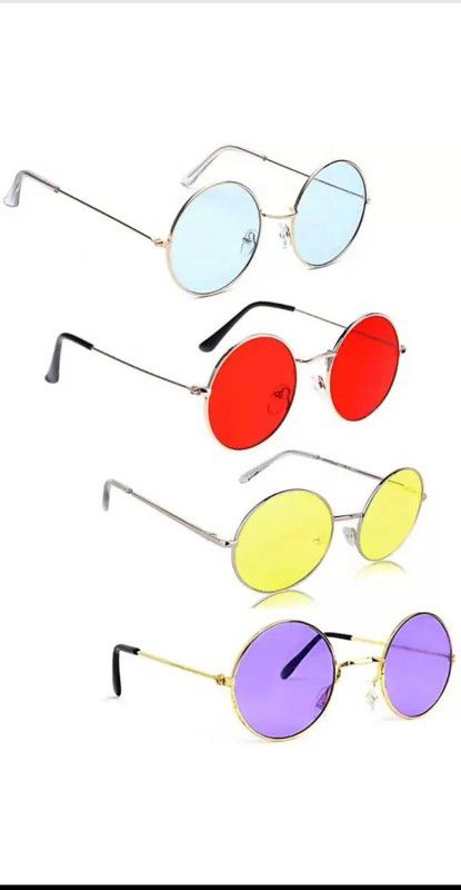 UV Protection Round Sunglasses (Free Size)  (For Men & Women, Red, Yellow, Blue, Violet)