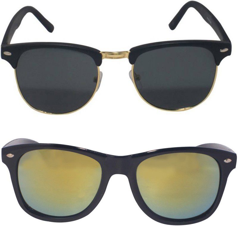 UV Protection Clubmaster Sunglasses (Free Size)  (For Men & Women, Golden)