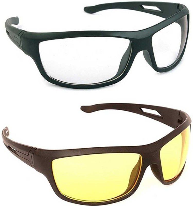 Night Vision, UV Protection, Riding Glasses, Others Wrap-around Sunglasses (55)  (For Men & Women, Clear, Yellow)