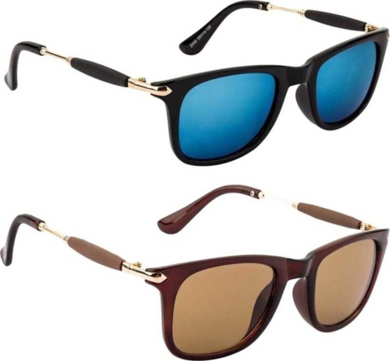 UV Protection Wayfarer, Shield Sunglasses (Free Size)  (For Men & Women, Brown, Blue)