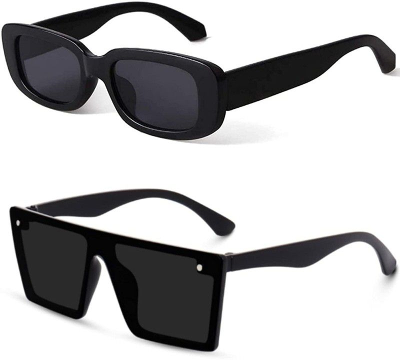UV Protection, Polarized Rectangular, Shield Sunglasses (Free Size)  (For Men & Women, Black)