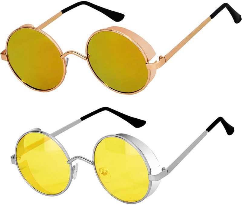 Round Sunglasses  (For Men & Women, Yellow, Golden)