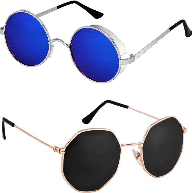 UV Protection, Gradient Round Sunglasses (51)  (For Men & Women, Blue, Black)
