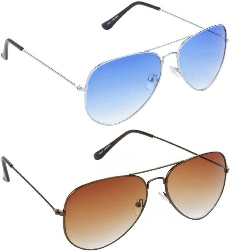 UV Protection Aviator Sunglasses (Free Size)  (For Men & Women, Blue, Brown)