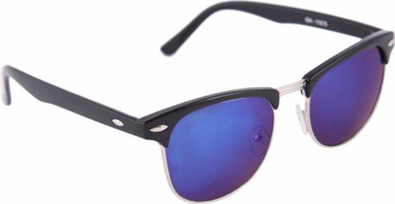 UV Protection, Mirrored Clubmaster Sunglasses (55)  (For Men, Blue)