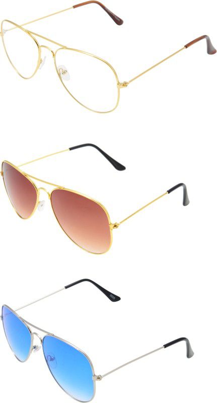 UV Protection Aviator, Wayfarer, Round Sunglasses (Free Size)  (For Men & Women, Clear, Brown, Blue)