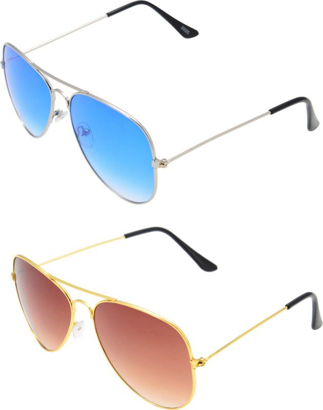 UV Protection Aviator, Wayfarer, Round Sunglasses (Free Size)  (For Men & Women, Blue, Brown)