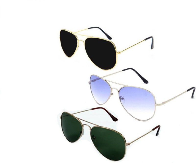 UV Protection Aviator Sunglasses (Free Size)  (For Men & Women, Black, Green, Blue)