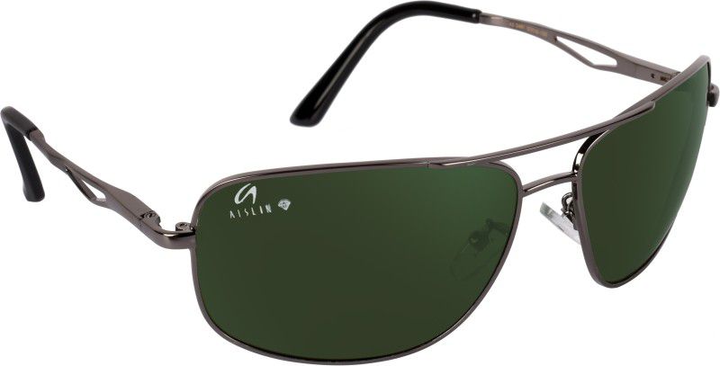 Toughened Glass Lens, UV Protection Rectangular, Aviator Sunglasses (63)  (For Men & Women, Green)