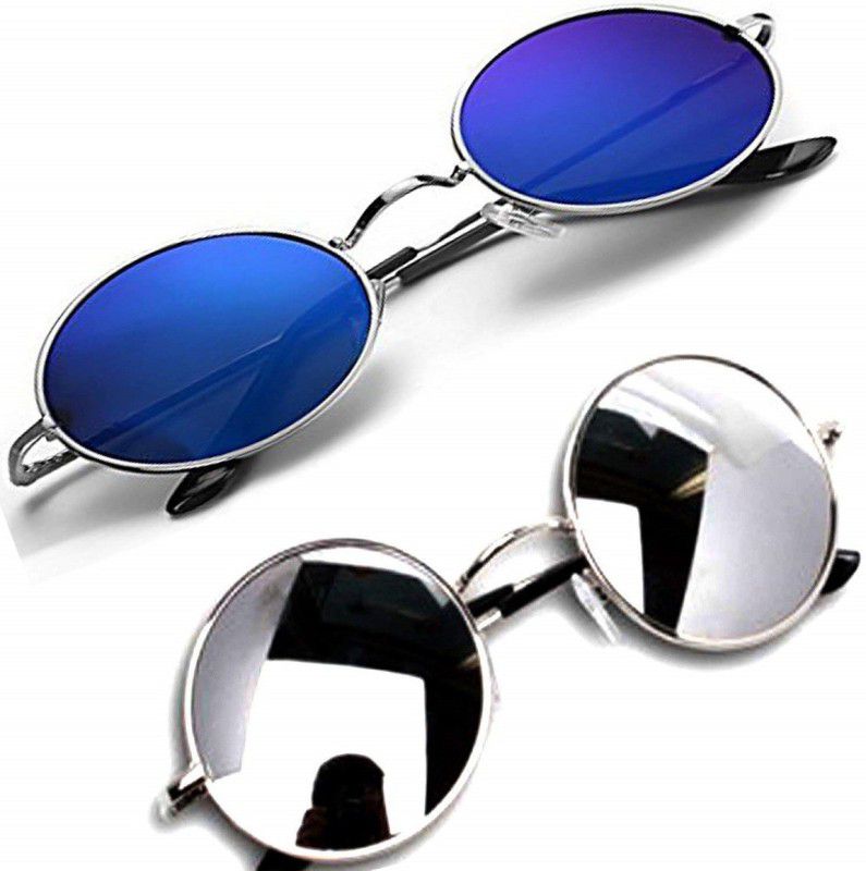 UV Protection Round Sunglasses (55)  (For Men & Women, Blue, Silver)
