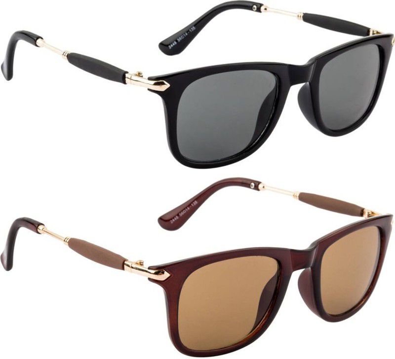 UV Protection, Mirrored Wayfarer Sunglasses (54)  (For Men & Women, Black, Brown)