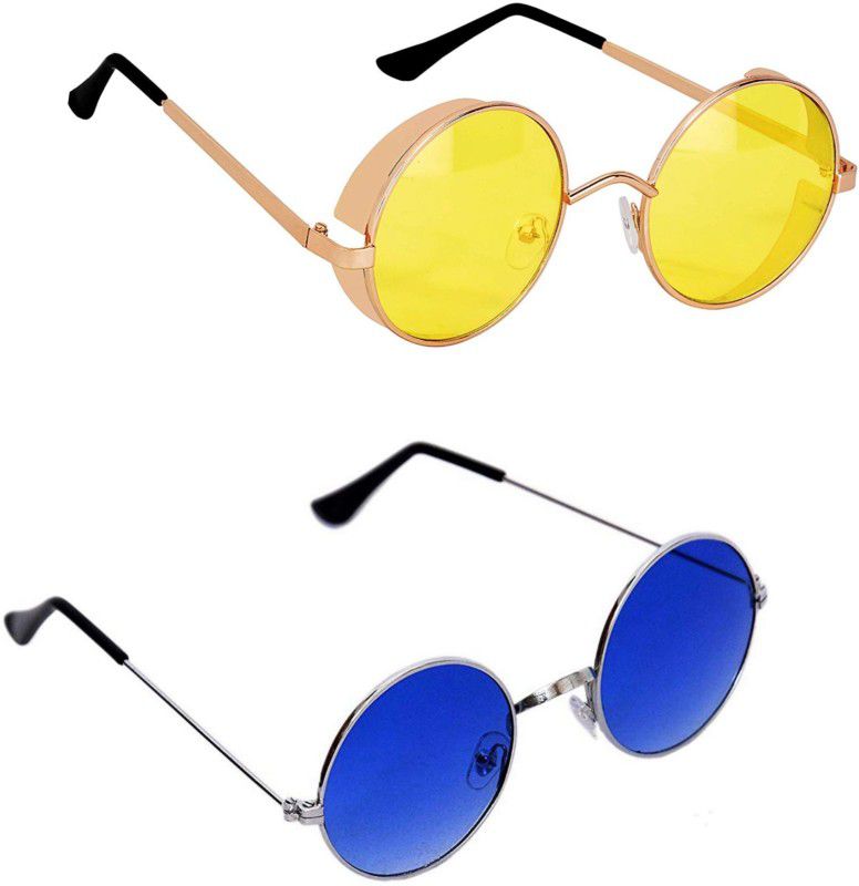 UV Protection Round Sunglasses (51)  (For Men & Women, Yellow, Blue)