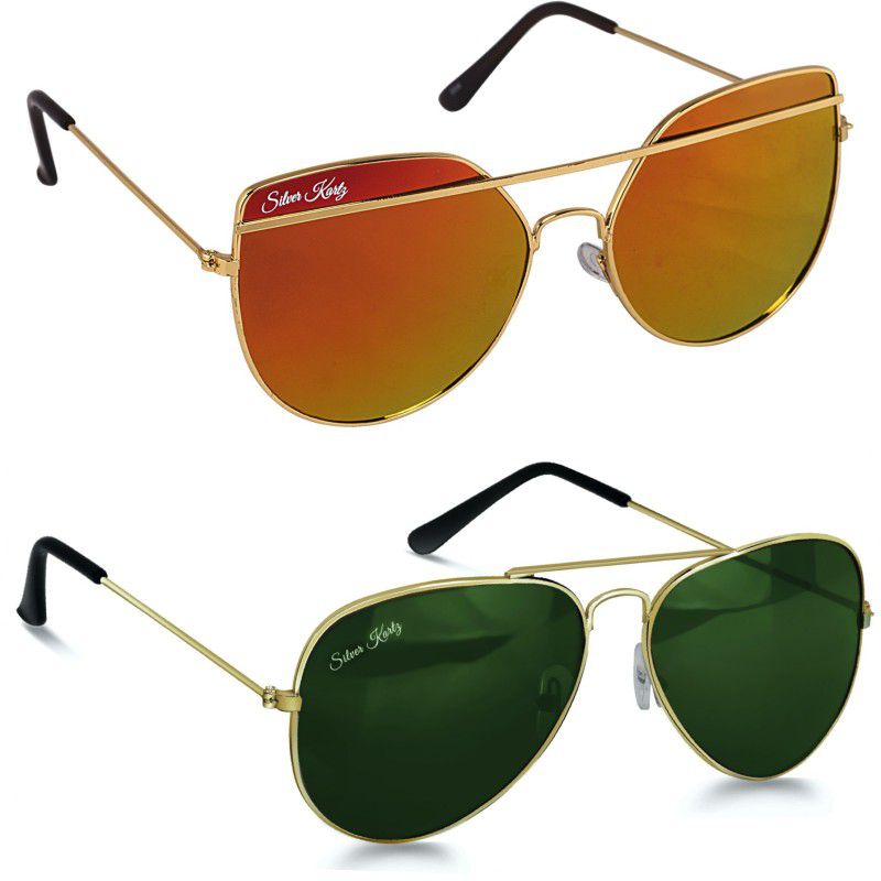 UV Protection Aviator Sunglasses (88)  (For Men & Women, Golden, Green)