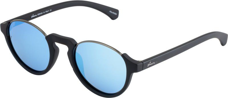 Polarized Round Sunglasses (65)  (For Men, Blue)