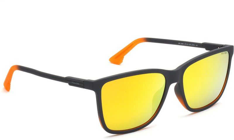 Mirrored Rectangular Sunglasses (57)  (For Men, Golden)