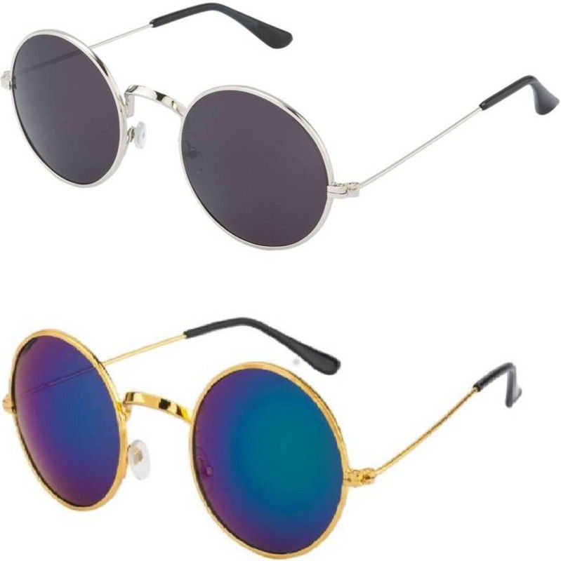 Mirrored, Gradient, UV Protection Round Sunglasses (53)  (For Men & Women, Blue, Black)