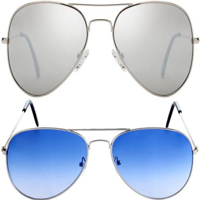 Mirrored, UV Protection Aviator Sunglasses (53)  (For Men & Women, Silver, Blue)