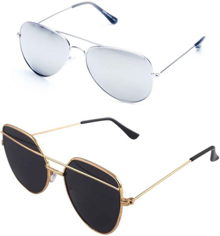 UV Protection Aviator, Retro Square Sunglasses (Free Size)  (For Men & Women, Black, Silver)