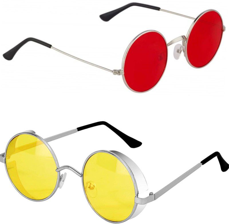 UV Protection, Gradient Round Sunglasses (51)  (For Men, Red, Yellow)