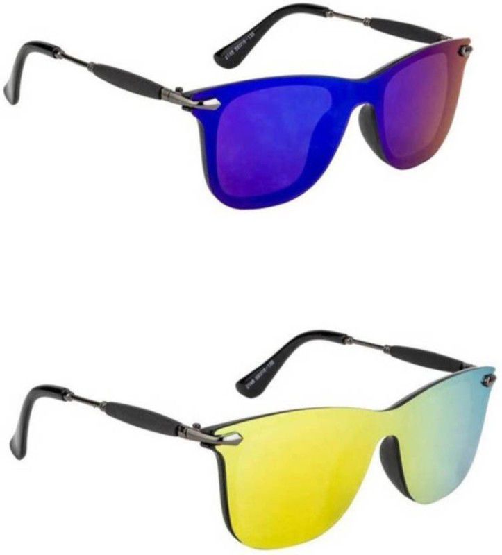 UV Protection Shield Sunglasses (Free Size)  (For Men & Women, Yellow, Blue)