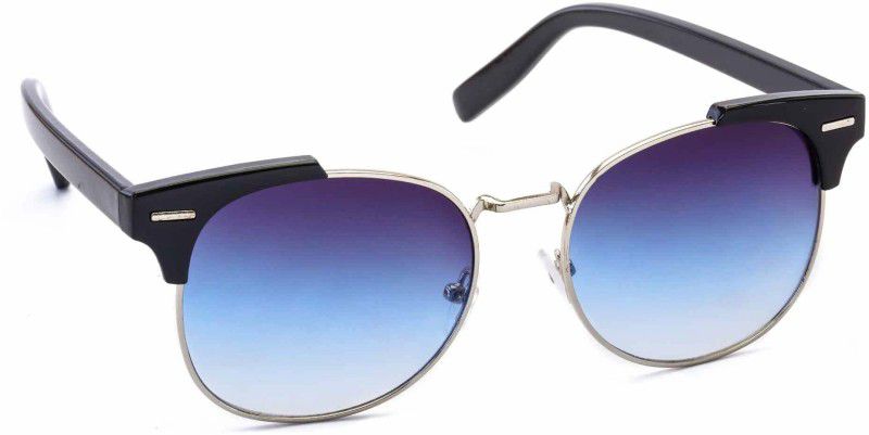 UV Protection Clubmaster Sunglasses (51)  (For Men & Women, Black, Silver, Blue)