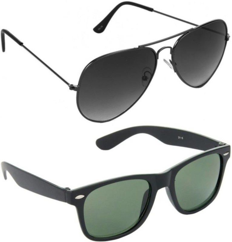 Mirrored, UV Protection Wayfarer, Aviator Sunglasses (Free Size)  (For Men & Women, Black, Green)