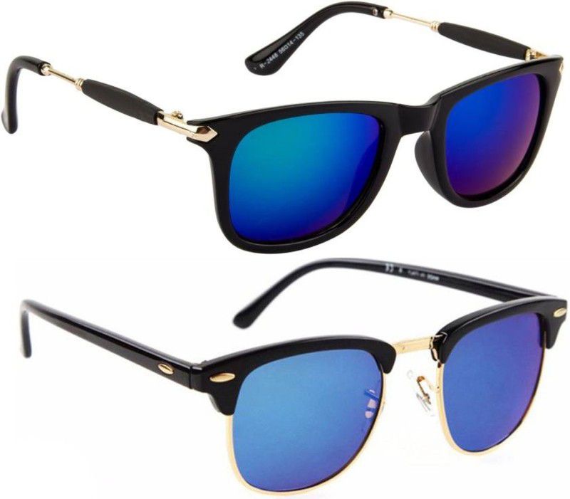 Mirrored, UV Protection Wayfarer, Clubmaster Sunglasses (Free Size)  (For Men & Women, Blue)